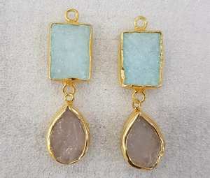 Boucles d'oreilles plaqué or nouvelle mode boucles d'oreilles sucre Druzy et cristal Quartz bijoux en pierres précieuses pour filles \ femmes - Product Image 1