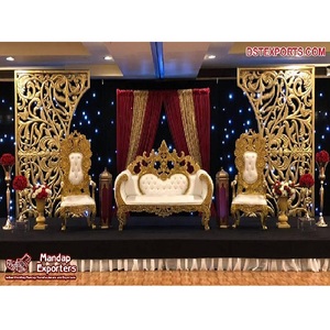 Hermosa decoración de escenario dorado para bodas musulmanas indias para recepción y decoraciones de boda Nikah - Product Image 1