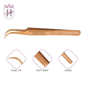 Wide Curved Tip Eyelash Extension Tweezer in Gold Color Private Label, Stainless Steel Curved Tip Eyelash Extension Tweezer - Product Image 6