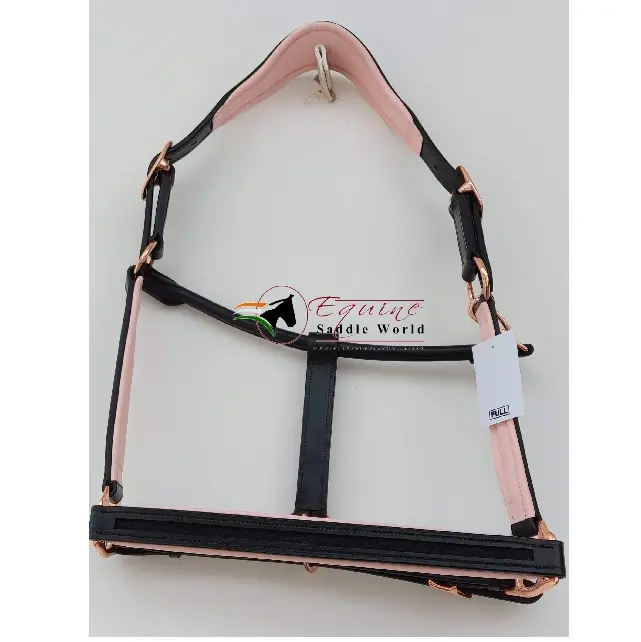 English Saddle Halters from India LUXURY HALTER WITH EMPTY CHANNEL ON NOSE AND CHEEK PIECE HALTER WITH PINK PADDING