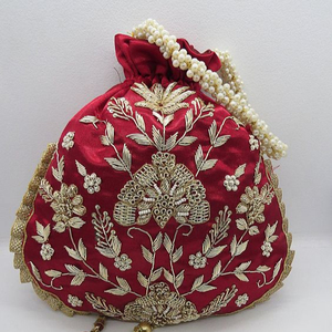 2024 Designer soie Potli sac de soirée embelli cristal verre perles pierre Dabka travail élégant nouvelle version pour les mariages fêtes - Product Image 1