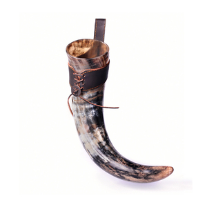 Corne à boire faite à la main avec étui en cuir et bord en métal buvant de la bière Viking véritable meilleure qualité sculptée par Axiom Home Agate - Product Image 4
