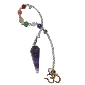 Pendules à facettes en améthyste avec Om: 12, vente de pendules pour chakra - Product Image 1