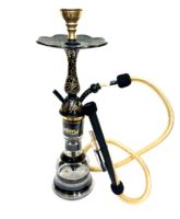 Chicha Farida Hookahs Modèle Amaz Small Deluxe en laiton laqué finition oxyde d'or, type courbé, gravée à la main, de luxe, unique