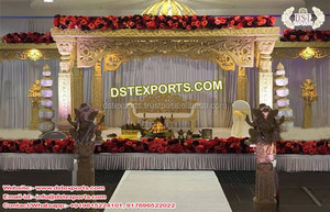 Dernières décorations de mariage traditionnelles indiennes Cérémonie hindoue Fibre Mandap Golden Mandala Setup Mariages Mariage Mandap Stage UK - Product Image 6