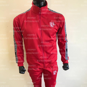 Survêtement de sport pour hommes, couleur rouge, avec fermeture éclair, pour entraînement, Jogging, logo de marque personnalisé, 2020 - Product Image 5