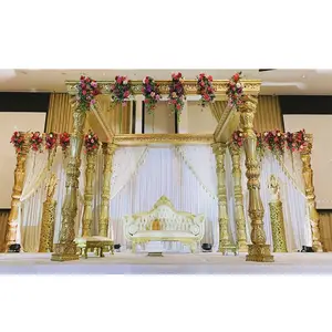 Exclusive Wedding Fiber Carved Golden Mandap Gorgeous Wedding Stylish Mandap Set Exclusive Wedding Square Golden Mandap