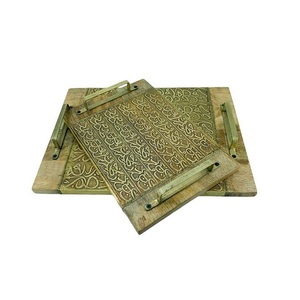 ถาดไม้สำหรับเสิร์ฟขนมอิสลามพร้อมที่จับโลหะสำหรับบ้านและโรงแรมดีไซน์ล่าสุด - Product Image 2