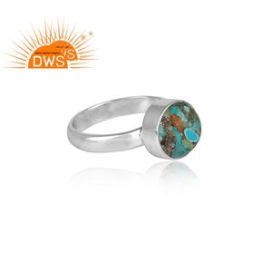 รอบตัดธรรมชาติโบลเดอร์เทอร์ควอยซ์พลอย Spilt วงแหวน925เงินสเตอร์ลิงแหวนหมั้นเครื่องประดับผู้ผลิต - Product Image 3