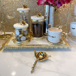 New Gold or Silver Floral Lotus Lid <b>Canister</b> Set Decorative Kitchen Storage <b>Glass</b> Jars for Tableware Wholesale - Product Image 2