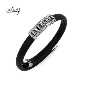 <span class=keywords><strong>Pulsera</strong></span> de Cuero Negro Daisini Adornada con Cristales <span class=keywords><strong>Swarovski</strong></span> <span class=keywords><strong>Pulsera</strong></span> Redonda de Lujo para Mujer - Product Image 3