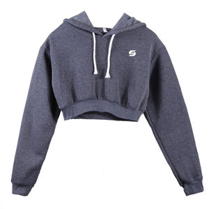Sudadera con capucha de manga larga para mujer, de algodón y poliéster transpirable, jersey liso personalizado, Top corto - Product Image 5