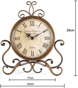 Reloj de escritorio de arte Retro romano silencioso, relojes de mesa de plástico dorado de 28 cm para sala de estar, dormitorio, oficina y estudio - Product Image 3