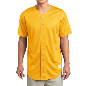 Men's Navy Blue Baseball Jersey Short Sleeve V-Neck Button Front Moisture Wicking Polyester Regular Fit Solid Color Apparel - Product Image 2