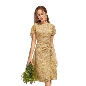 Robe Vintage à imprimé Floral pour femmes, col rond, manches courtes, avec cordon de serrage, tenue fabriquée au Vietnam, nouvelle collection 2020 - Product Image 1