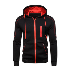 Nouveau sweat à capuche zippé en polaire pour homme avec poches avant, rouge, coupe-vent, respirant, écologique, coupe classique, pour l'hiver - Product Image 3