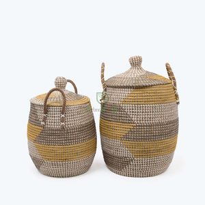 En gros Tissés À La Main Naturelle Herbiers Panier Avec Couvercle de Haute Qualité Au Vietnam - Product Image 3