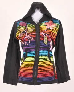 Rainbow Hoodie Gypsy Clothing Hippy Patchwork Bohemian Hooded Hand Applique Embroidery Pullover Jacket Ladies Clothing CSWJ 354