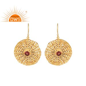 Boucles d'oreilles pendantes rondes tissées en pierre précieuse, grenat naturel, vente en gros, plaqué or 925 et argent, 50 pièces - Product Image 1