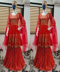 Ropa de boda de diseñador de moda, diseño de cuadros de Color naranja bordado pesado, traje Salwar Kameez de 3 piezas, ropa India para niñas Dupatta - Product Image 2