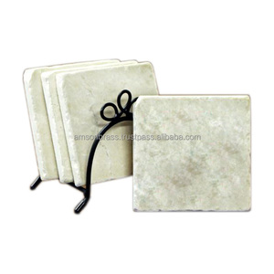 Ensemble de sous-verres en marbre de forme carrée Dessous de verre en marbre décoratifs faits à la main de qualité supérieure Dessous de verre en marbre écologiques - Product Image 1
