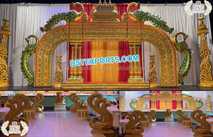 Superbe paon mariage Mandap allemagne élégant doré sculpté paon mariage Mandap hindou mariage paon thème Mandap royaume-uni - Product Image 5