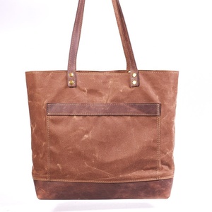 Sac fourre-tout Avec Poignées En Cuir | Toile épaule fourre-tout En Toile Marron Sac IBS-0053 - Product Image 2