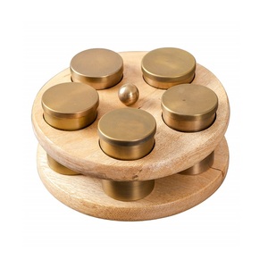 Caja de Madera para Especias Masala, con 5 Frascos de Metal con Tapa Dorada, Accesorios de Cocina - Product Image 1