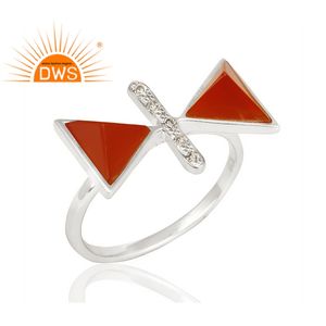 Boucles d'oreilles pendantes en argent Sterling 925 pour femme, bijoux indiens, en Zircon blanc et Onyx rouge, vente en gros - Product Image 2