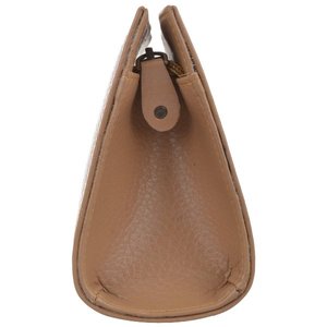 Sac de maquillage en cuir véritable avec fermeture éclair de couleur marron, logo personnalisé en gros, promotionnel - Product Image 3