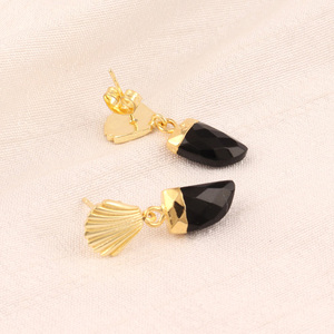 Uxury-pendientes con forma de uña de Tigre y ónix negro natural, joyería colgante con diseño de hoja chapada en oro de latón con piedras preciosas - Product Image 5