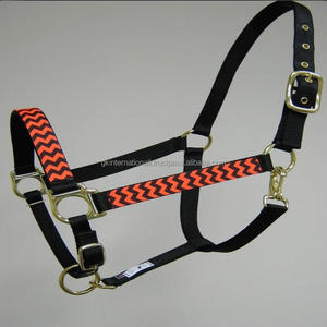 Licol de cheval en nylon coloré, 2 m, avec ruban imprimé, cousu sur le nez et la couronne ajustables, matériel plaqué laiton, importé - Product Image 2