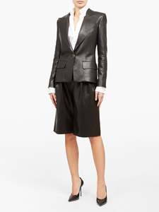 เสื้อโค้ทหนังแกะสีดำสำหรับผู้หญิงพร้อมปุ่มปิดมีให้เลือกทุกสี - Product Image 2