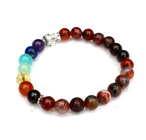 Bracelet extensible en pierre naturelle semi-précieuse de style bohème, perles d'agate de feu 7 chakras de 8 mm, pierre de guérison, unisexe, vente chaude - Product Image 6