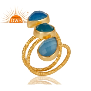 Handmade Blue Chalcedony Gemstone <b>Sterling</b> <b>Silver</b> Jewelry Supplier Bezel <b>Set</b> Joint <b>Ring</b> for Women Jewelry Wholesale - Product Image 3