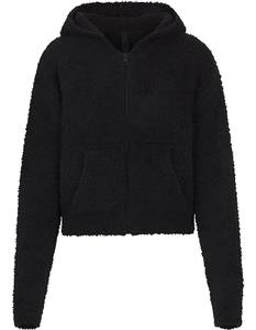 Top corto de invierno para mujer, sudaderas con capucha, logotipo personalizado, punto acogedor con cremallera completa y mangas largas, camisetas sin mangas negras de longitud corta - Product Image 5