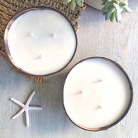 Hochwertiges Set Sojawachs-Duftkerzen Kokos / Kokosnussschale als Kerzenhalter / Kokosnusskerze mit Palmwachs