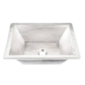 High Grade Sink <b>Round</b> Shape Wash <b>Basin</b> Bathroom Hanging Hammered Texture Shiny Silver Polished Sustainable Feature - Product Image 4
