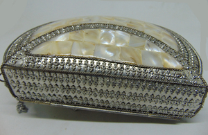 Pearl Mosaic Studed Evening Clutch <b>Bag</b> Purse Gold Chain Light Flower Customized Lowellcraft.com BRC06309 Flap - Product Image 6