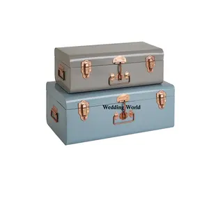 Fabricación y exportador de caja de maletero de metal hecho a mano, juego de la mejor calidad de dos tamaños diferentes, caja de almacenamiento de aspecto clásico al mejor precio