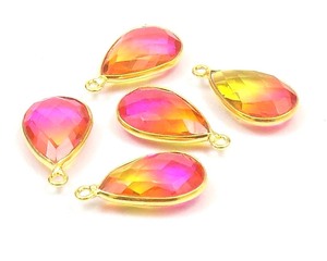 Conector de bisel facetado de fianza única, piedra preciosa de cuarzo múltiple, forma de pera, componente de fabricación de joyas de plata esterlina chapada en oro - Product Image 3