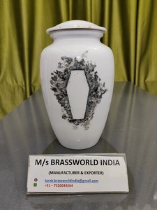 Urna de cremación para adultos completamente hecha a mano de aluminio con diseño pintado a mano Brassworld India Suministros funerarios - Product Image 3