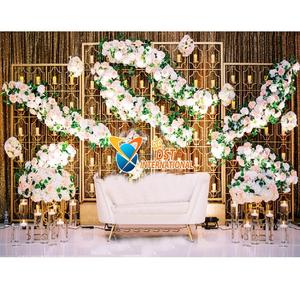 ฉากหลังเทียนเวทีแต่งงานอันทันสมัยหรูหราดีไซน์ระยิบระยับปรับขนาดสีได้โครงสร้างโลหะแบบพกพาสำหรับ - Product Image 1
