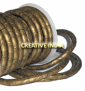 Premium Quality 2.5mm Nappa <b>Black</b> Leather Drawcord Reptile Finish Stitched Eco-Friendly Creative India Garment Components - Product Image 3