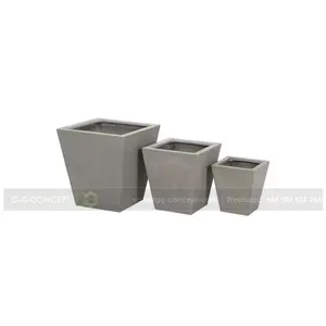 Kotak Penanam Batu Serat Warna Abu-abu Desain Kustom untuk Indoor dan Outdoor Harga Rendah Pot Bunga Persegi/Pemasok Bunga P