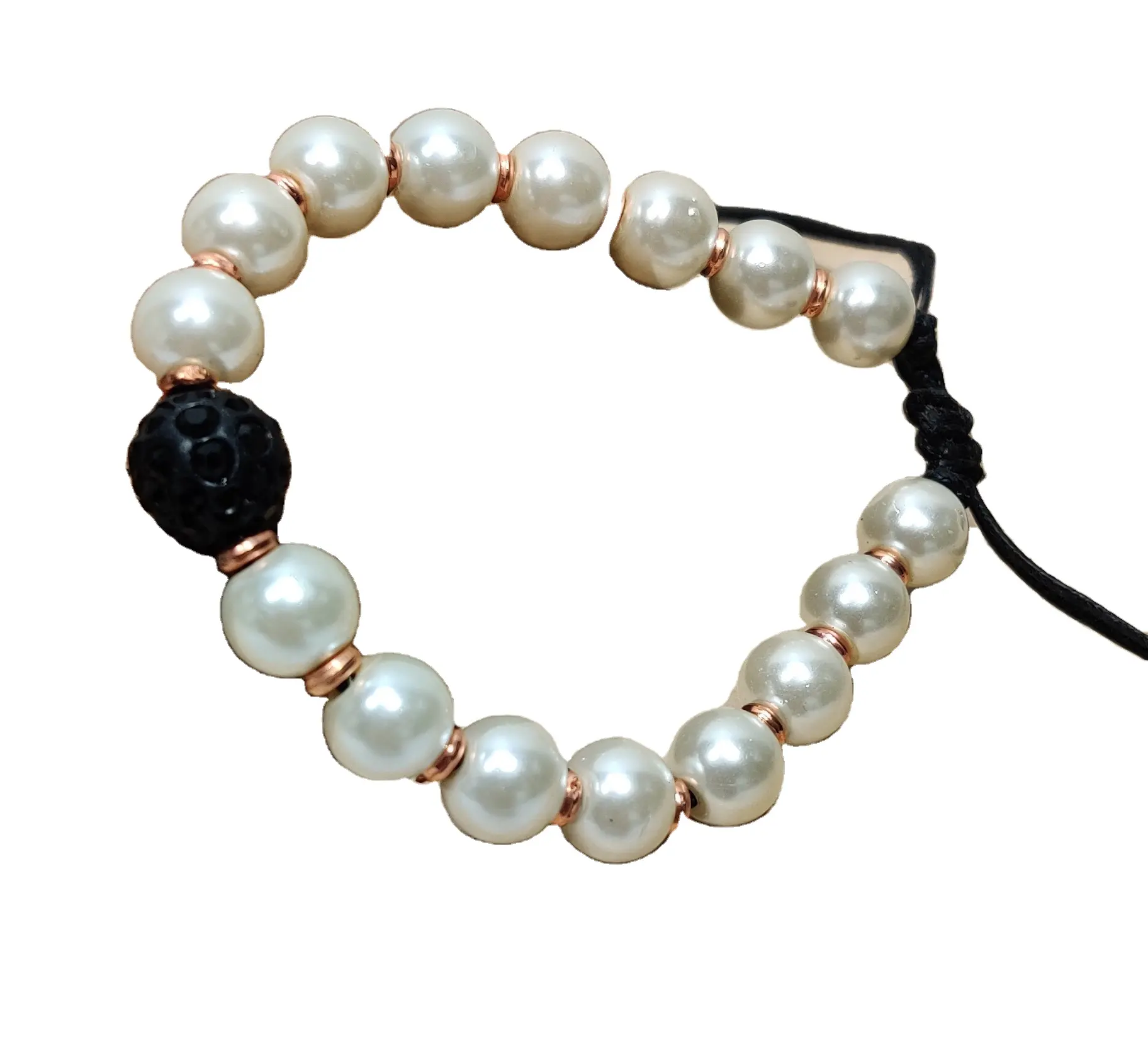 Stylish Lava and Silver Pearl Bead Bracelet 8mm Beads Elegant Adjustable Size Cord Customized Design from India