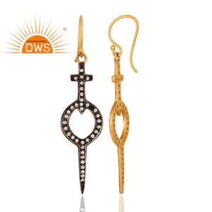 Pendientes colgantes de piedras preciosas de Zirconia cúbica blanca de la mejor calidad, pendientes de diseñador religioso con cruz de plata de ley 925 - Product Image 3