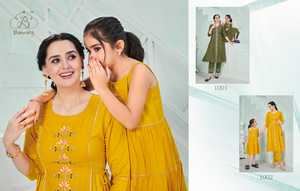 Reyon ชุดเดรสลูกสาว,ชุดเดรสปักลายสไตล์อินเดียสำหรับคุณแม่ผ้าลูกไม้ Gotapatti เสื้อผ้าครอบครัวใส่ได้ในฤดูร้อน - Product Image 2