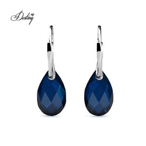 Nuevos pendientes de aro Cerulean Teardrop Huggie adornados con cristales de Swarovski Daisini joyería de plata esterlina 925 para mujer - Product Image 5