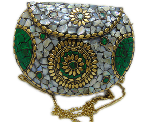Wholesale Silver <b>Wedding</b> Party Ladies Elegant Metal <b>Clutch</b> Bag Indian Ethnic Bohemian Style Chain Strap Mosaic Pattern 1L - Product Image 1